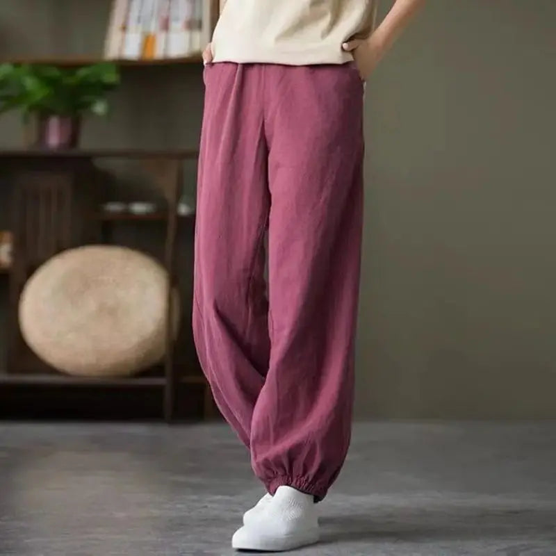 Pantalon en coton et lin pour femmes