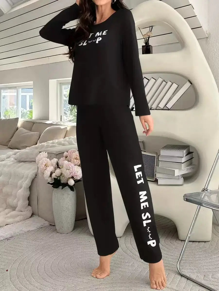 Pyjama Deux Pièces à Manches Longues avec Inscription