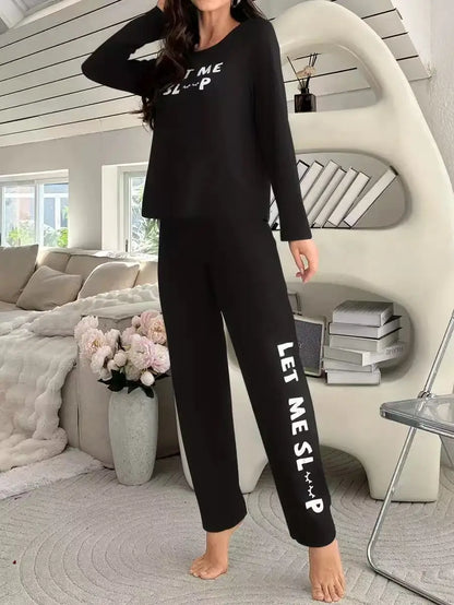 Pyjama Deux Pièces à Manches Longues avec Inscription