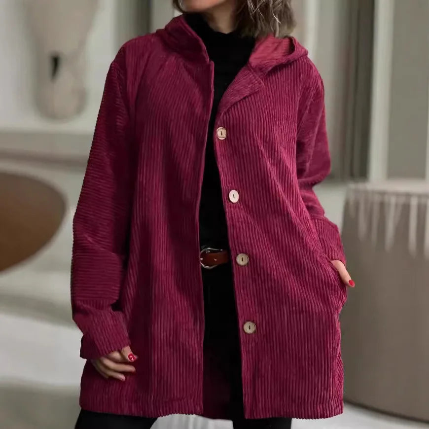 Veste décontractée à capuche en velours côtelé pour femmes