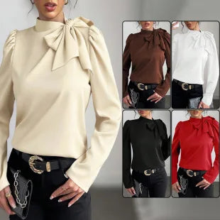 Chemise avec nœud et à manches longues pour femmes