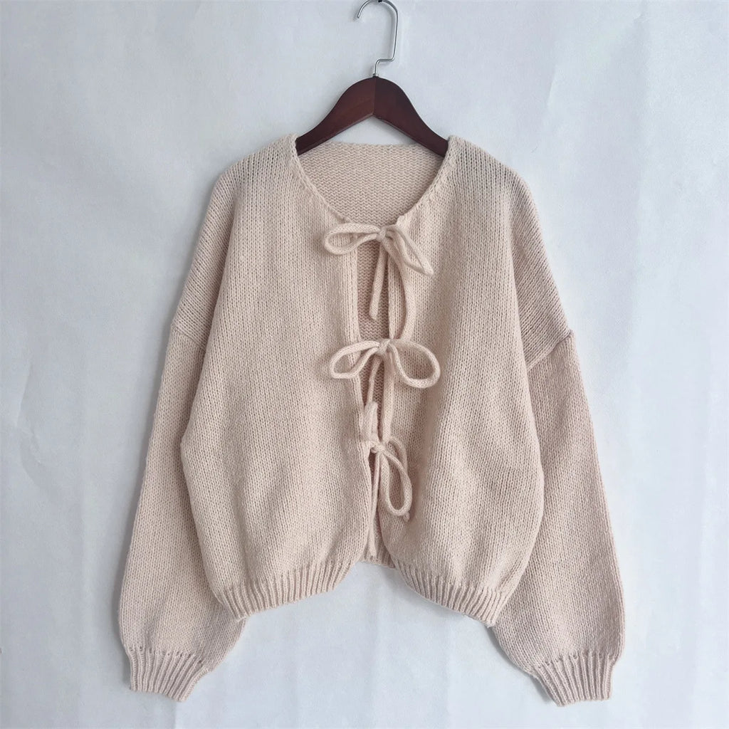 Cardigan avec nœud papillon sur le devant pour femmes