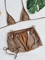 Maillots de bain trois pièces en maille résille pour femmes