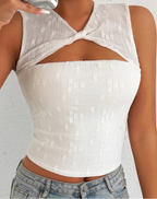 Top court sexy sans manches en dentelle pour femmes
