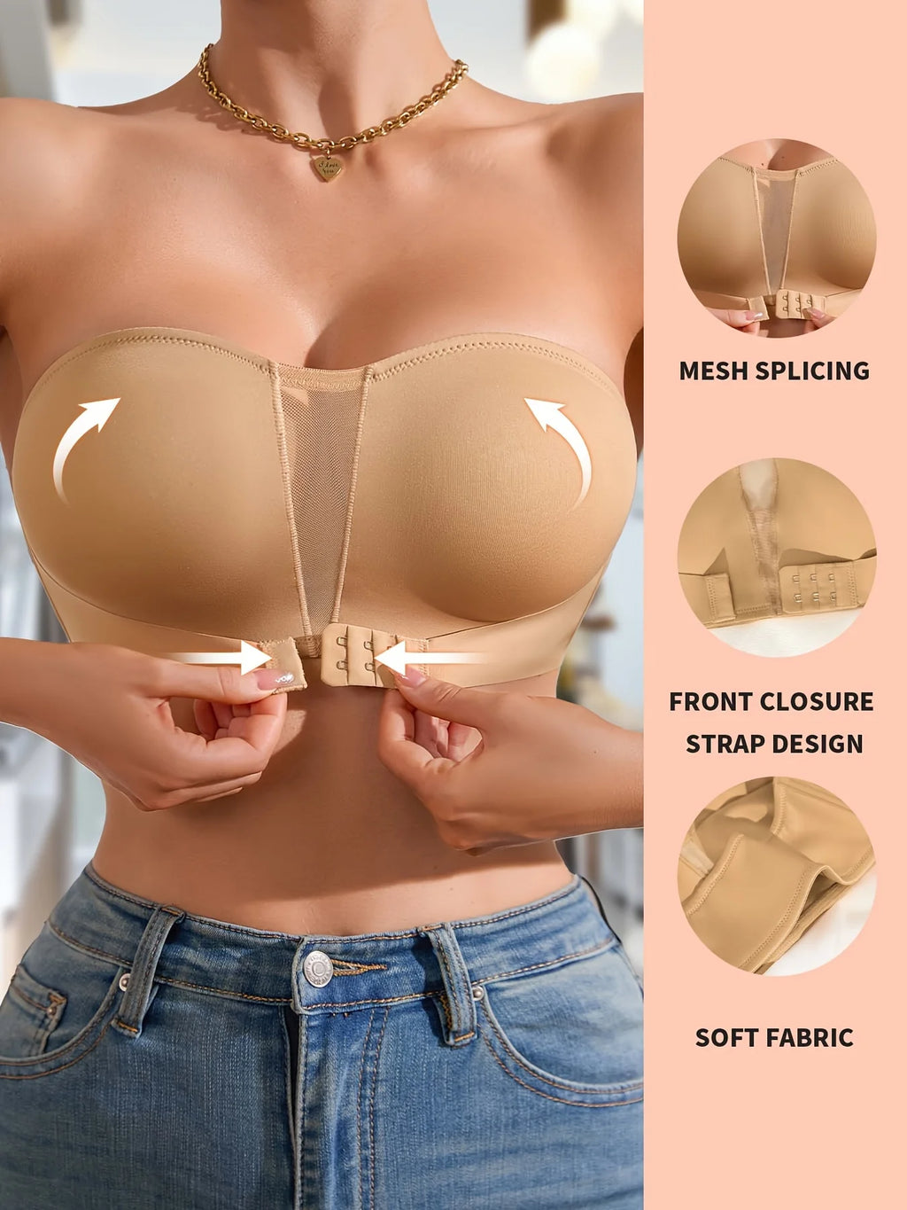 Soutien-gorge sans bretelles amovible rembourré pour femmes