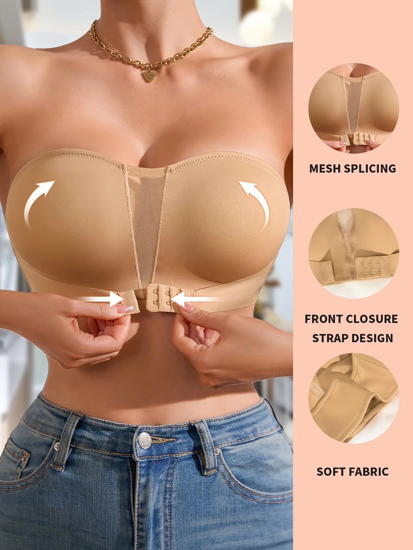 Soutien-gorge sans bretelles amovible rembourré pour femmes