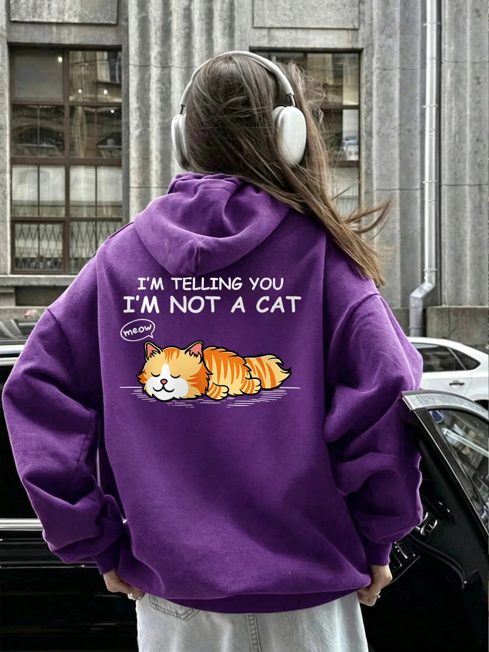 Sweat à capuche imprimé 'I'M Not A Cat Meow Orange Cat' pour femmes