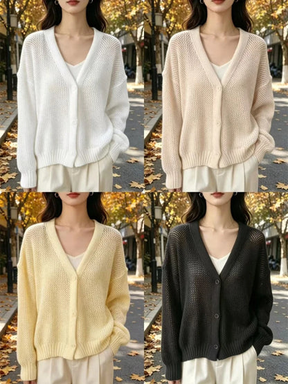 Cardigan Ample Femme – Maille, Col V et Boutons