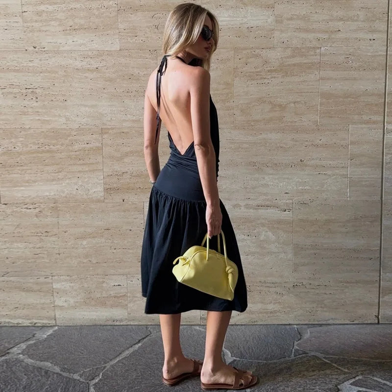 Robe longue dos nu sexy à col en V pour femmes