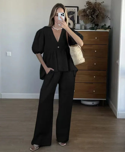 Ensemble Femme 2 Pièces – Crop Top et Pantalon Long