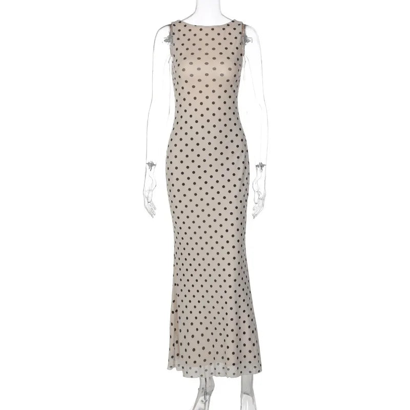 Robe maxi dos nu à pois pour femmes