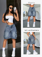 Salopette Bermuda multi-poches bleue pour femmes
