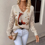 Pull à manches longues et col en v pour femmes