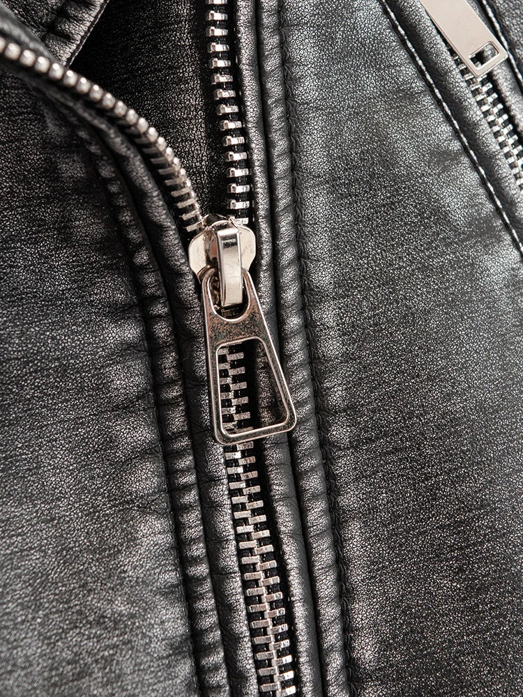 Veste courte en similicuir PU vintage pour femmes