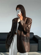 Veste blazer en cuir PU souple pour femmes