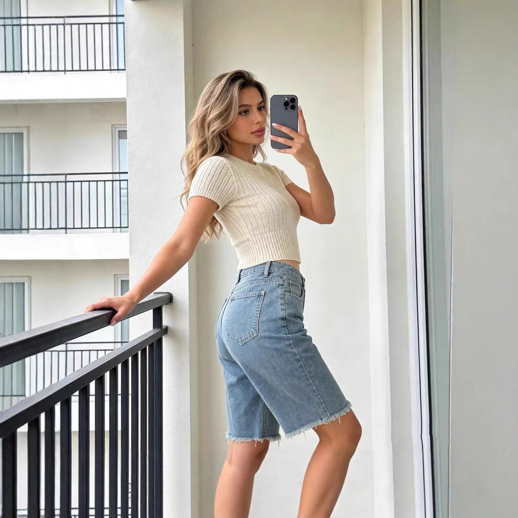 Short en jean ample vintage pour femmes
