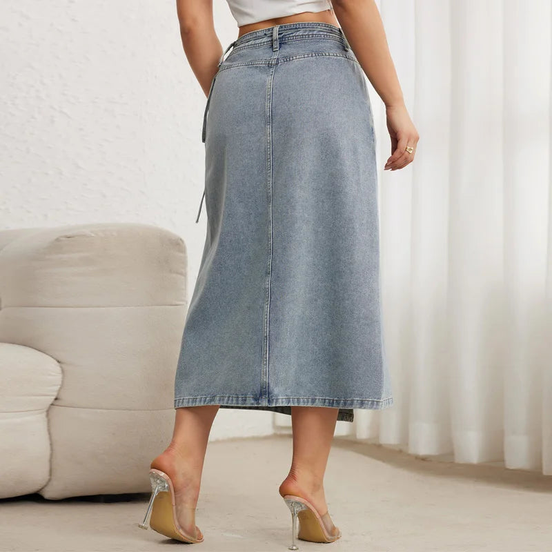 Jupe portefeuille vintage trapèze en jean pour femmes