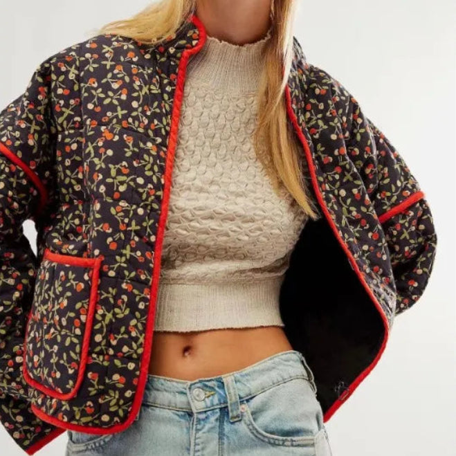Veste en coton à imprimé floral vintage pour femmes