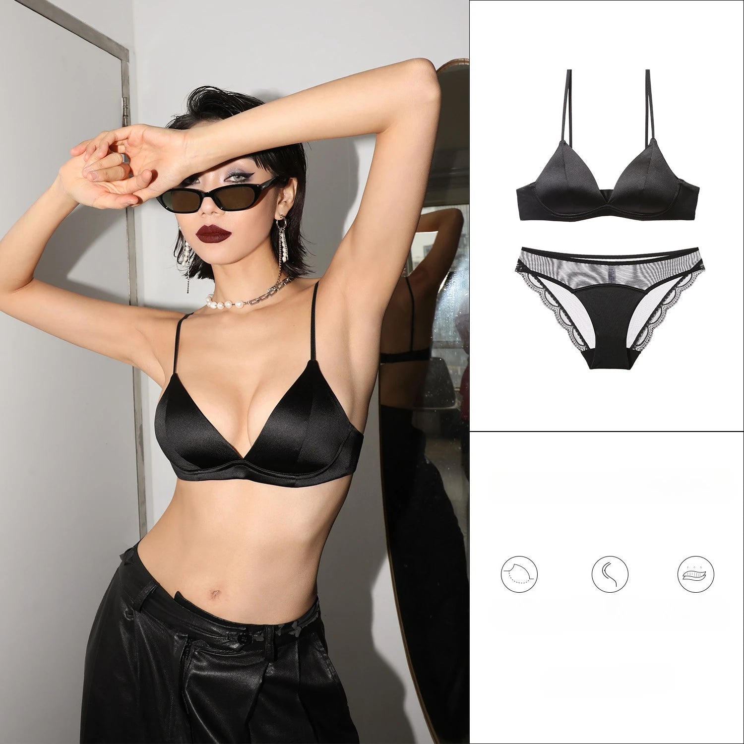 Ensemble soutien-gorge push-up sans armatures et culotte en dentelle pour femmes