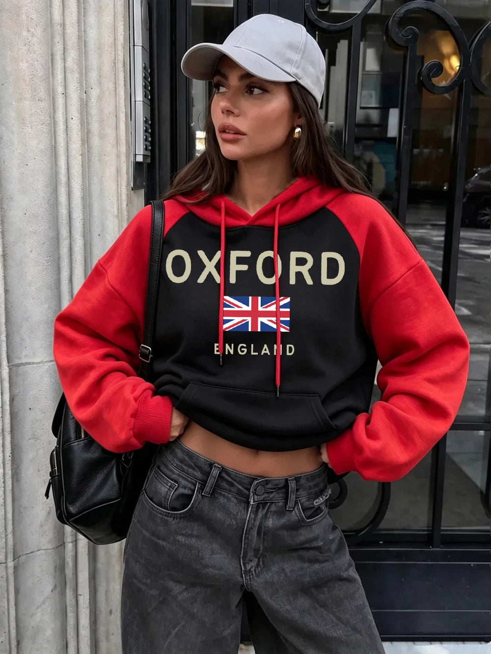 Sweat à capuche raglan Oxford England Letter pour femmes