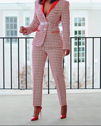 Ensemble deux pièces blazer et pantalon pied-de-poule élégant pour femmes