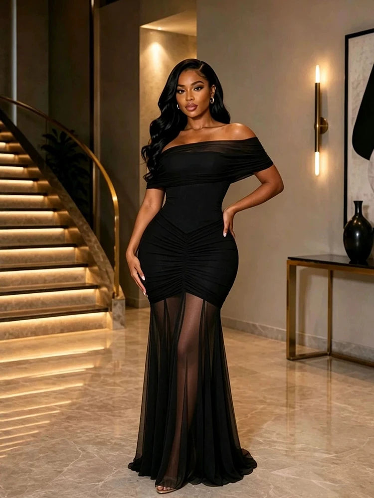 Robe Longue d’Été Femme – Maille et Épaules Dénudées