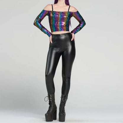 Legging Taille Haute Femme – Similicuir Extensible Sans Couture