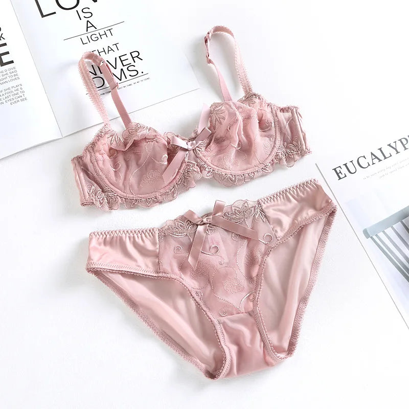 Ensemble de lingerie transparente soutien-gorge sensuel en maille transparente et culotte  pour femmes