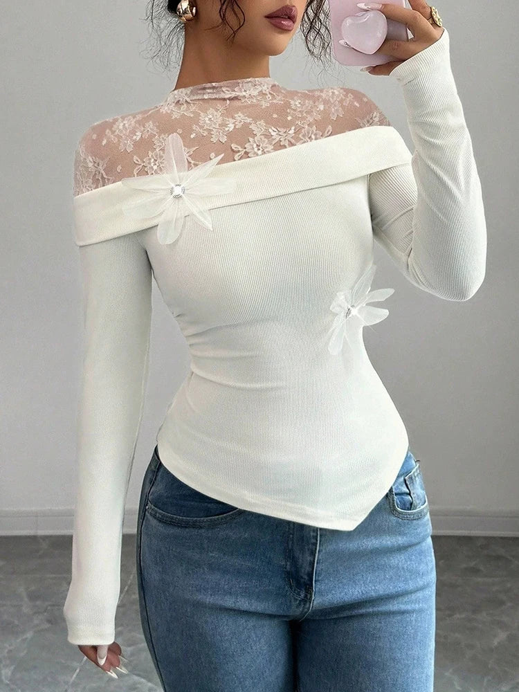 T-Shirt à manches longues et épaule dénudée pour femmes
