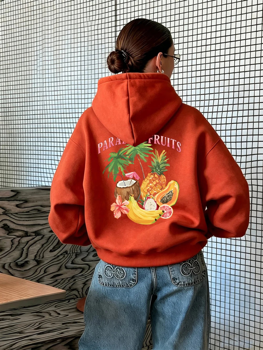Sweat à capuche imprimé fruits du paradis frais et juteux pour femmes