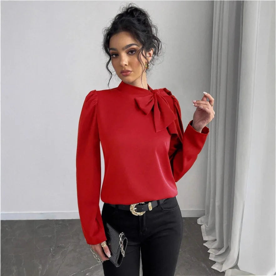 Chemise avec nœud et à manches longues pour femmes