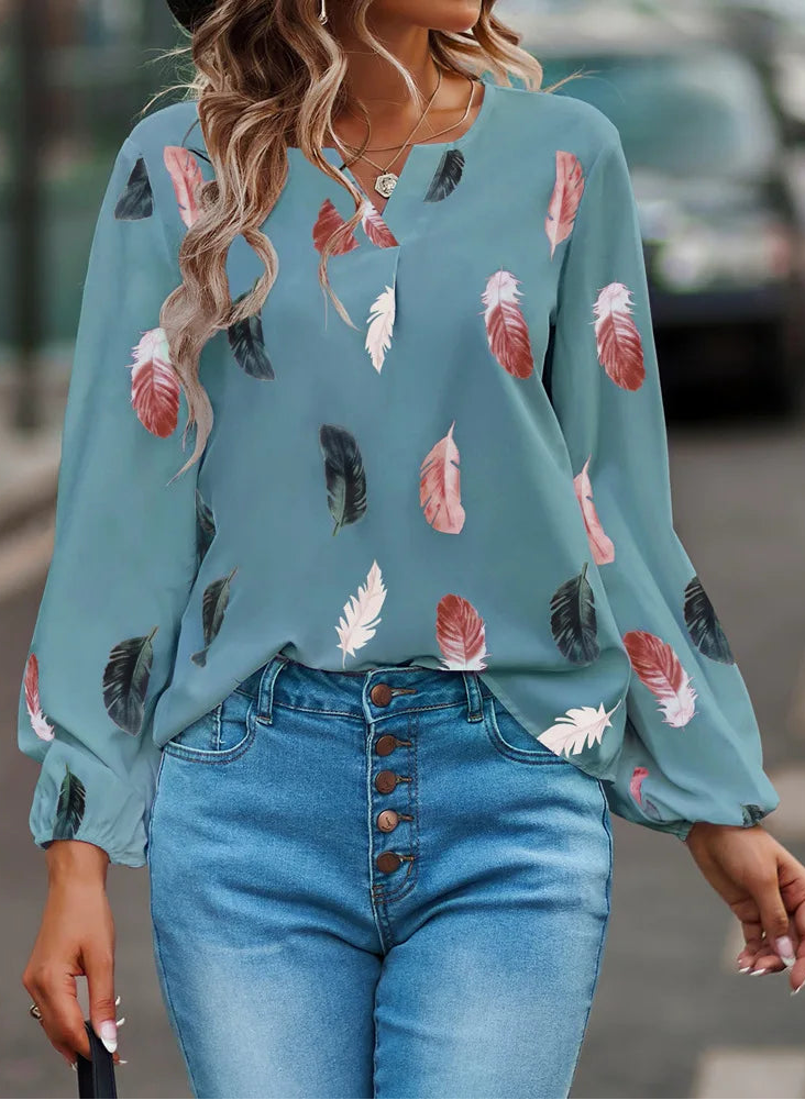 T-Shirt à manches longues et col en v pour femmes