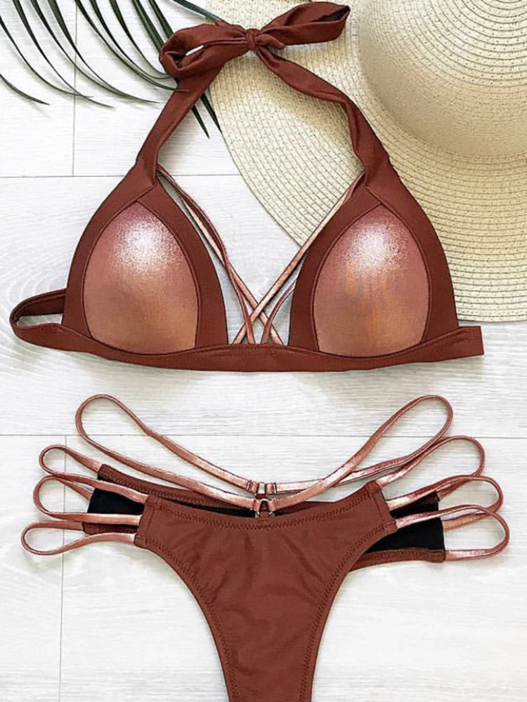 Maillot de bain deux pièces Sexy avec soutien-gorge Push Up pour femmes
