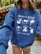Sweat-shirt à capuche femme à col rond, imprimé chatons de poche pour femmes