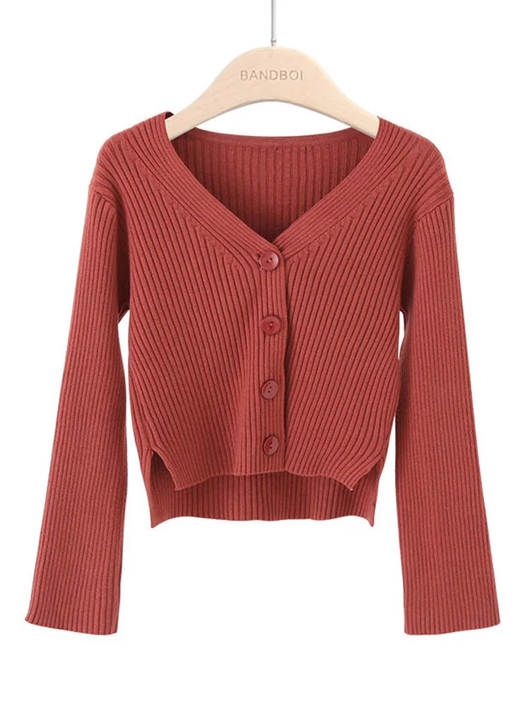 Cardigan court tricoté à manches longues pour femmes