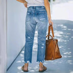Jean taille haute avec trou pour femmes