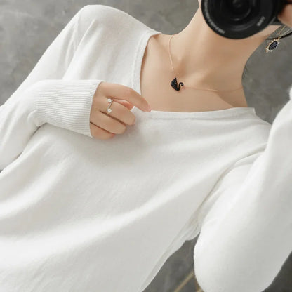 Pull en Maille Col V Femme – Style Confortable
