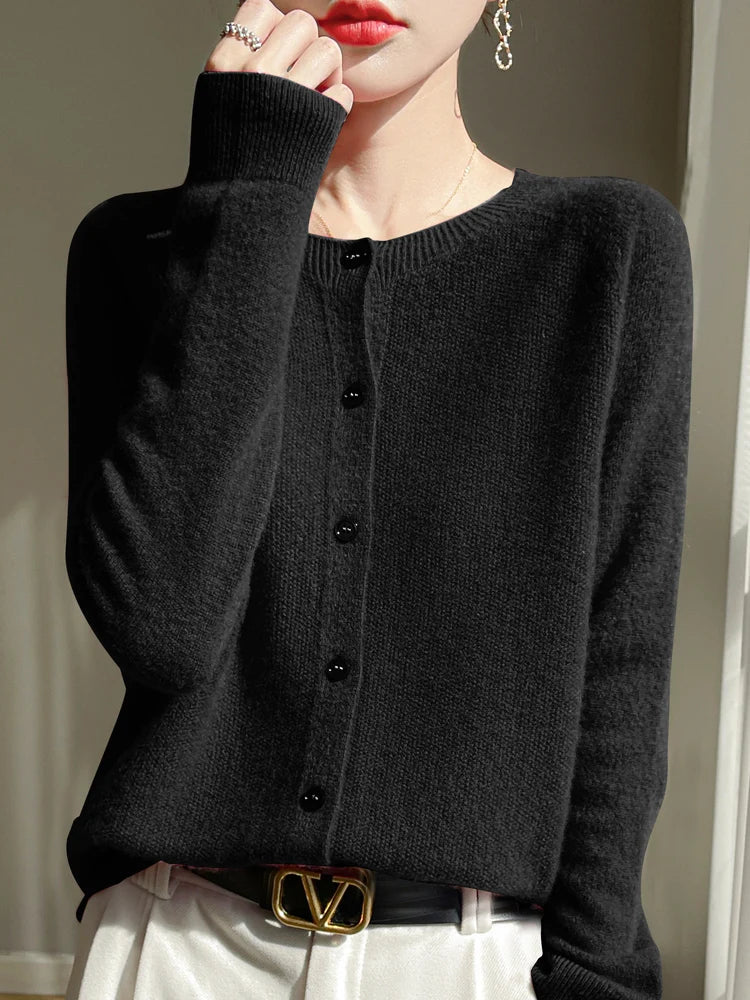 Cardigan basique à col rond pour femmes