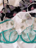 Ensemble soutien-gorge et string en dentelle ultra-fine brodée pour femmes
