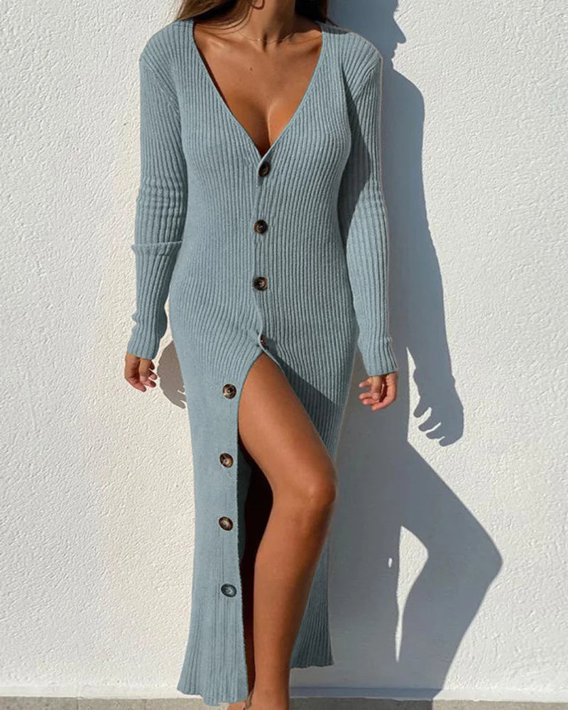 Robes cardigan à manches longues et boutons pour femmes