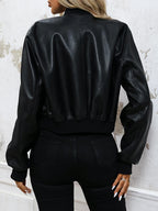 Veste courte vintage noire en similicuir PU pour femmes