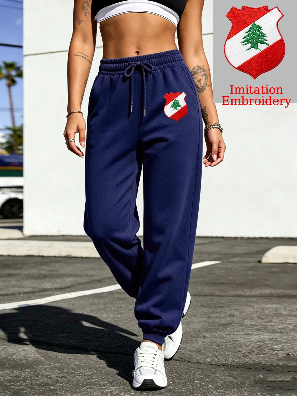 Pantalon de jogging décontracté en molleton imprimé emblème du Liban pour femmes