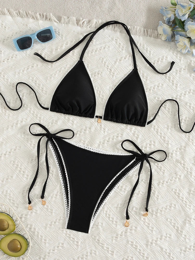 Maillot de bain deux pièces string à lacets et imprimé floral pour femmes