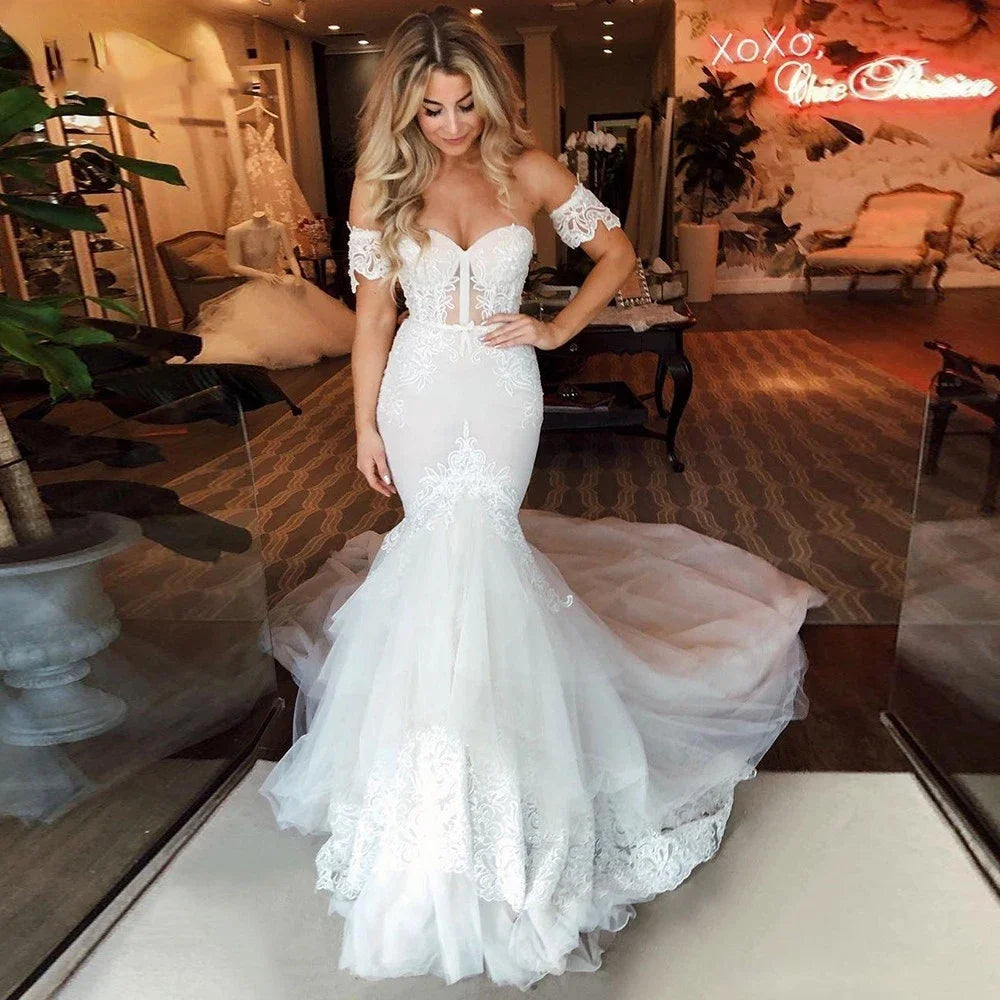 Robe de mariée sirène bustier cœur style bohème pour femmes