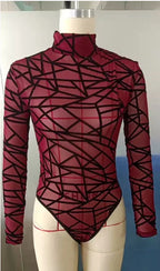 Body transparente en maille à manches longues pour femmes