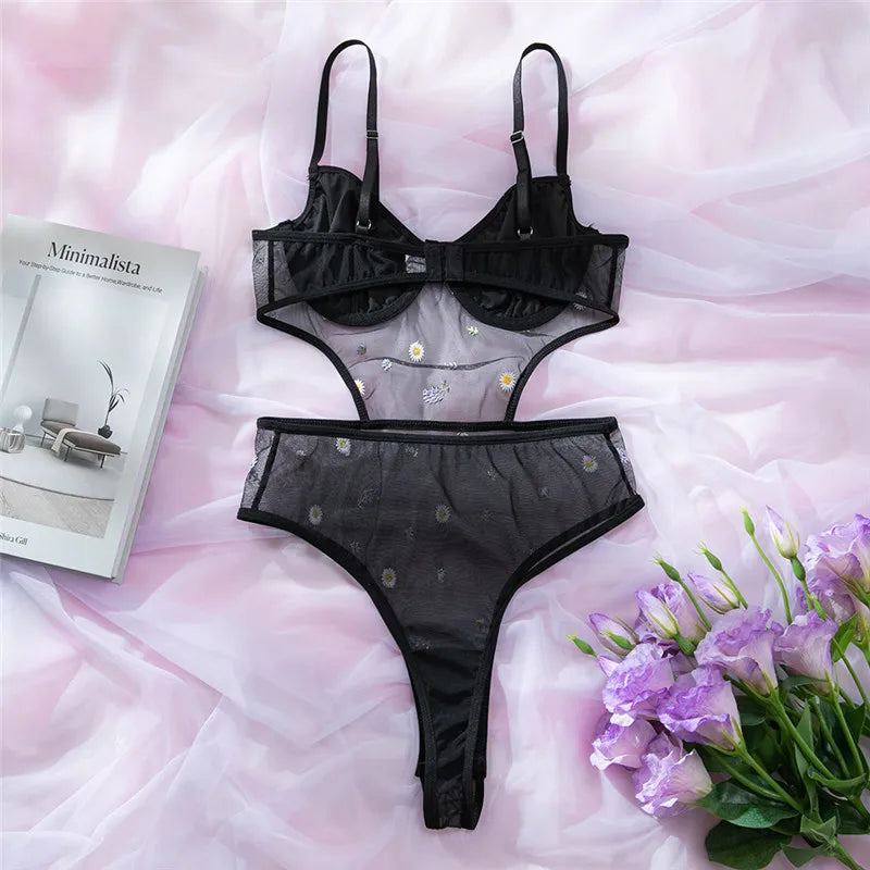 Body en dentelle avec broderie fleur pour femmes