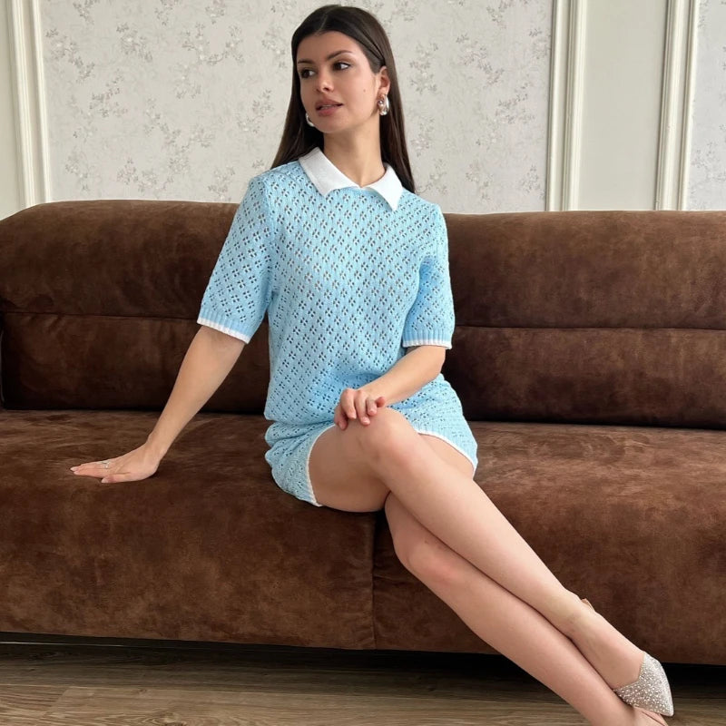 Ensemble jupe courte ajourée pour femmes