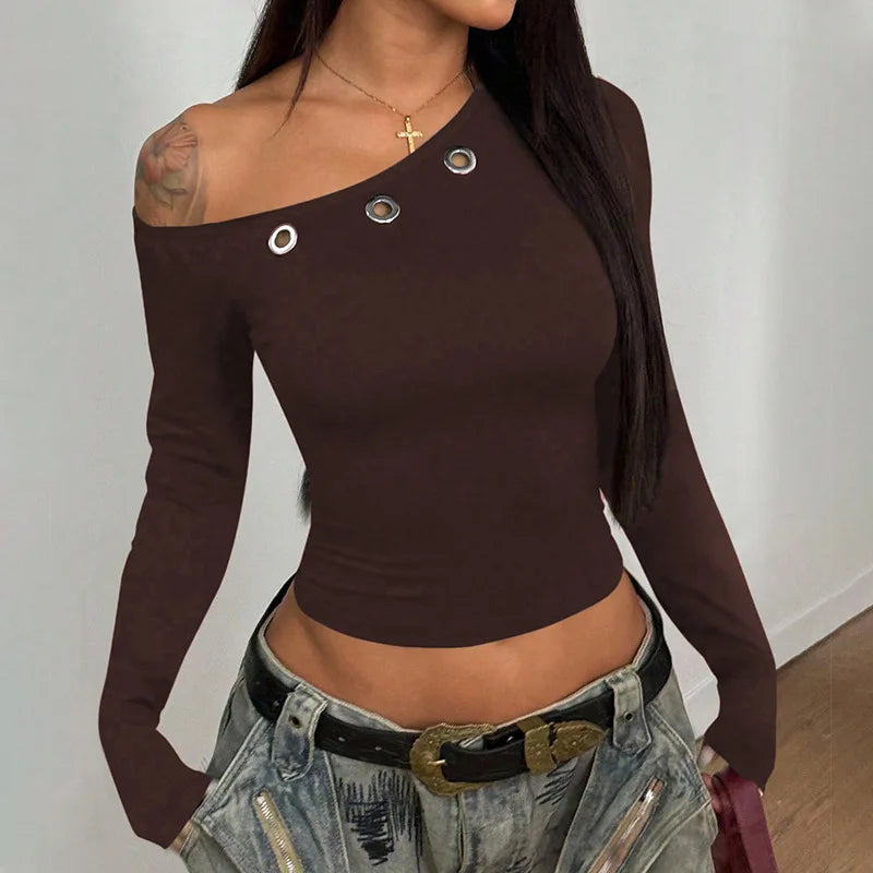 Haut Marron Asymétrique à Anneau – Détail Tendance