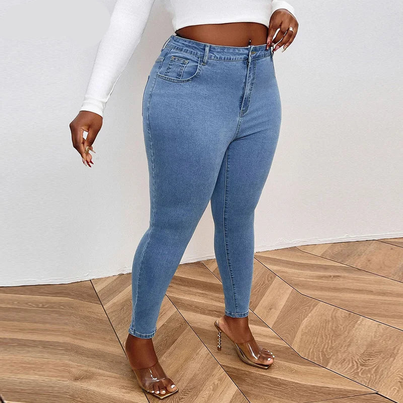 Jean skinny taille moyenne délavé rétro grande taille pour femme