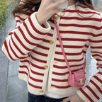 Cardigan en tricot rayé contrastant pour femmes